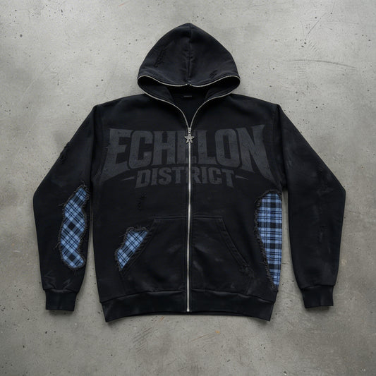 Echelon District “Midnight Blue” Distressed Zip Up LIMITED